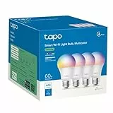 Tapo L530E (4 paquetes) – Bombilla LED inteligente Wi-Fi, multicolor, regulable, casquillo E27, 8.7W, 806 lúmenes, compatible con Alexa y Google Home