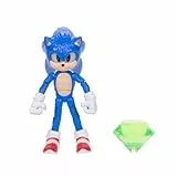 Sonic 3 la Película Figura Sonic de Jakks Pacific, Figura de Acción de 13 cm de Altura, 22 Puntos de Articulación, Incluye una Esmeralda como Accesorio, Recomendado para Mayores de 3 Años