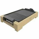 Cecotec Plancha de asar Eléctrica Tasty/Grill 2000, Acabados en acero inoxidable, Termostato regulable, Revestimiento RockStone, Apta para lavavajillas, Bambu, Bamboo Black, Potencia 2000 W