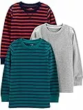 Simple Joys by Carter's Camisetas de Manga Larga Térmicas Niño Pequeño, Pack de 3, Azul Marino Rayas/Gris Mezcla/Verde Azulado, 2 años