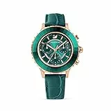 Swarovski Reloj Octea Lux Chrono, Correa de piel, verde, PVD en tono Oro Rosa