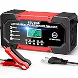 YDBAO Cargador Baterias Coche 12V 10A Cargador de baterías de Coche Inteligente con función de reparación Pantalla LCD y Múltiples Protecciones Cargadors de batería para Auto Moto Camión AGM Gel SLA