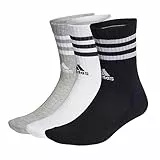 adidas Unisex adulto 3-Stripes Cushioned Crew Socks 3 Pairs, Medium Grey Heather / White / Black / White, 8.5-10