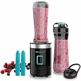 Cecotec Batidora Vaso Portátil Individual Power Titanium 350 EasyGo. 350W, Pica Hielo, Cuchillas 4 Hojas Recubrimiento de Titanio Negro, Incluye 2 Tubos Refrigeradores, 2 Vasos Portátiles y 2 Tapas