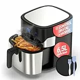 UNIVERSALBLUE Freidora de Aire Sin Aceite 6,5 L | Air Fryer Grande para 5-8 Personas | Control Táctil y Temporizador | 8 Programas de Cocina | Bandeja, Pincel y Espátula