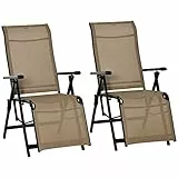 Outsunny Juego de 2 tumbonas para exteriores ajustables plegables de acero con 10 posiciones de espalda y pierna, color beige