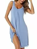Uniexcosm Camisón de Mujer Algodon Camisones Mujer Sexy sin Manga Camisón con Tirantes Antideslizantes Cuello en V Ropa de Dormir Vestido Ligero y Suave para Hogar Azul Claro L