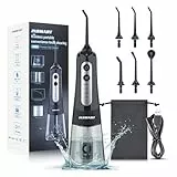 INSMART - Irrigador dental eléctrico para dientes inalámbrico, 4 modos y 6 puntas de chorro, limpiador dental suave en las encías, elimina la placa y las partículas de alimentos, color negro