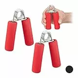 Relaxdays 2 x Entrenador de Dedos, Mangos de Gomaespuma, Fortalecedor de Agarre para Manos, Tercera Edad, Muelle de Acero, Rojo