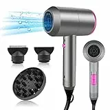 HappyGoo Secador de pelo iones Secadores de pelo profesional iónico, con boquilla de cabeza de soplado, Hair Dryer negativos portátil de 3 temperaturas (Gris)