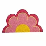 FISURA – Felpudo Exterior “Flor” de Fibras de Coco con Base Antideslizante de PVC. Felpudo Rosa con Forma Original. Pintado a Mano. Medidas : 70 cm x 40 cm