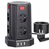 Torre Regletas Enchufes con Cable 3M, Regleta USB 8 Tomas de AC Corrientes y 4 USB, 2500W/10A, Regreltas Vertical con Interruptor para Mesa, Oficia, Casa…