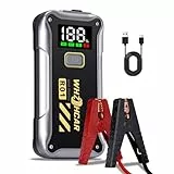 Arrancador de Coches 4000A Arrancador de Baterias de Coche para 9L Gasolina o 7.5L Diesel con Pantalla LCD 12V Jump Starter con Luz LED Clips de Seguridad Inteligentes