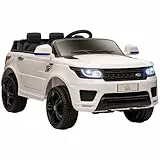 HOMCOM Coche Eléctrico SUV para Niños de 3-6 Años Coche de Batería 12V con 2 Motores Mando a Distancia Faros Bocina Música USB y Apertura de Puerta 3-5 km/h 110x68x52 cm Blanco