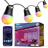 Govee Guirnalda de Luces Inteligentes para Exteriores 2, 30M RGBIC Luces para Exteriores, Bombillas LED Blancas cálidas, Patio Trasero, IP65 Prueba de Agua, Funciona con Alexa, Control de Aplicacione