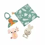 Fisher-Price Sensimals Set de regalo con mordedor conejito, peluche ajolote, polilla sonajero y paño de apego, juguetes para bebé recién nacido (Mattel HRB17)