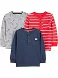 Simple Joys by Carter's Long-Sleeve Shirts, Pack of 3 Camiseta, Azul Marino Mezcla/Gris Perros/Rojo Doble Raya, 3 años (Pack de 3) para Bebés