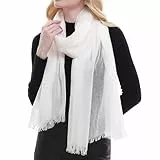 RIIQIICHY Bufanda Mujer Blanco Pañuelos Cuello Fular Foulard con Flecos Chal Fiesta Estolas para Bodas Pashmina