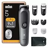 Braun Recortadora Todo En Uno Series 5, AIO5545, Kit De Styling 9en1 Para Barba, Pelo, Orejas, Nariz y Cuerpo, 120 Min, Cortapelos Hombre Con Lámina Ultra Afilada, Recorte Preciso Y Eficiente, Gris
