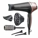 Remington Secador de Pelo Curl & Straight Confidence, 2 en 1 Alisa y Riza, Iónico, 2200 W, 2 Concentradores, 1 Difusor y Cepillo de Barril, 3 Temperaturas, 2 Velocidades, Color Negro Y Rosa, D5707