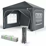 VOUNOT® Carpa Plegable Gazebo 3x3m con 4 Paredes Laterales 4 Sacos Arena y Bolsa de Transporte, Cenador Impermeable Pabellón de Jardín Protección UV para Camping, Fiestas, Exterior, Color Gris