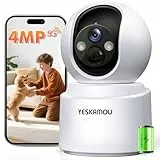YESKAMOU 4MP Cámara Vigilancia WiFi Interior 2.5K con Batería 6000mAh, Camaras Vigilancia Domicilio WiFi 2.4/5GHz, 360° Cámara de Seguridad para Bebé, Perro, Visión Nocturna Color, Detección AI