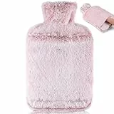 BOLEi Bolsa De Agua Caliente Con Funda, Bolsa De Agua Caliente Peluche Con Bolsillo De Canguro, 2L, Caucho Natural (Rosa)