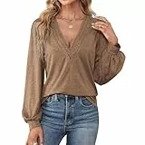 TcIFE Tops de Mujer otoño Casual Color sólido de Manga Larga con Cuello en V Camiseta Sexy Tops