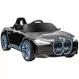 HOMCOM Coche Eléctrico para Niños 37-72 Meses Autorización BMW I4 Coche de Batería 12V con Control Remoto Música MP3 Pantalla Luces y Cinturón de Seguridad 115x67x45 cm Negro