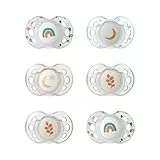 Tommee Tippee Chupete Nighttime, 18-36 meses, pack de 6 chupetes que brillan en la oscuridad con esterilizador reutilizable