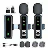 XIXIXIAXIA Micrófono Lavalier inalámbrico con Pantalla LED, micrófonos Lavalier con Clip con reducción de Ruido, para grabación de Video, Tiktok, Youtube, Vlog Podcast Content Creator (Negro)