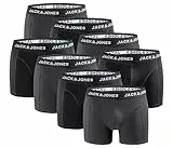 JACK & JONES Pack de 8 calzoncillos tipo bóxer, cómodos calzoncillos de algodón, ajustados para hombre, ropa interior elástica para uso diario, antracita, M