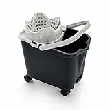 Mery | Cubo con Escurridor Automático | Cubo Fregona con Ruedas | Capacidad: 14L | Polipropileno | Acero | Gris Claro y Gris Oscuro