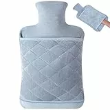 Vicloon Botella de Agua Caliente con Bolsillo,Botella de Agua Caliente de Goma,Bolsa de Agua Caliente con Funda de Felpa,Bolsa de Agua Caliente para Manos Pies Cintura Espalda para Adultos y Niños