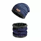 Ajuanbazha Gorro Invierno Hombre con Bufanda, Conjunto Gorro y Bufanda de Punto 2 en 1, Gorras Beanie de Punto para Hombre Mujer, Gorro Invierno con Forro Suave (Azul)