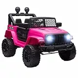 HOMCOM Coche Eléctrico para Niños 12V, Vehículo Todoterreno de Batería con 2 Motores, Control Remoto 2,4G, Velocidad hasta 5 km/h, Sistema de Suspensión, Faros, para Niños de +3 Años, Rosa