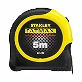 STANLEY FATMAX Flexómetro de 5m con Revestimiento Blade Armor Classic, Cinta Métrica, Gruesa y Duradera, Gancho de 3 Remaches, Caja Antideslizante, Clip al Cinturón - 0-33-720