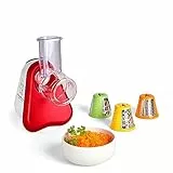 Moulinex Fresh Express DJ7535 - Rallador eléctrico con 3 Funciones en 1, 200 W, cortar en rodajas o cortar en tiras y rallar, 3 conos distintos, Plástico, Rojo/Blanco