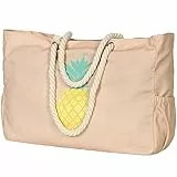 AIREE FAIREE Bolsas de Playa - Patrón de piña - Bolsa de playa extra grande - Funda para teléfono, abridor de botellas y llavero - Bolsas de playa para mujer con cremallera