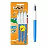 BIC 4 Colores Bolígrafos Retráctiles, Original, Colores Surtidos, Punta Media (1,0mm), Blíster de 3 Bolis, Color azul