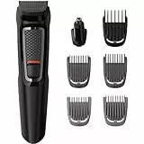 Philips Recortadora de Barba Serie 3000, Barbero, Máquina Cortar Pelo, Cortapelos Hombre, Kit 7 en 1 Para Cara, Pelo, Orejas y Nariz, 60min de uso, En Seco y Húmedo, Recargable, Funda, MG3720/15
