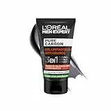L'Oréal Paris Men Expert Gel Antigranos 3 en 1 Pure Carbon, Purifica, Exfolia y Reduce Granos, Con Minerales Volcánicos y Ácido Salicílico, 100 ml