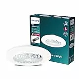 Philips - Ventilador de Techo Philips Amigo, compacto, motor DC, con luz led integrada 20W (4400 lúmens), Luz Blanca regulable (3 temperaturas color), control remoto, Blanco Brillante