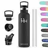 HoneyHolly Botella de Agua Termica, Acero Inoxidable 1L con Pajita y Filtro, Botella Agua Termica, Mantiene Frio 24H y Calor 12H, Termo 1 Litro, Doble Pared al Vacío a Prueba de Fugas Botella