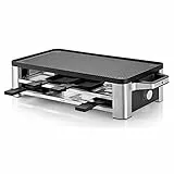 WMF Lono - Parrilla Raclette y grill, 1500 W, Parrillas Antiadherentes, 8 Espatulas y 8 Sartencitas, Apta para Crepes, Acero Cromargan