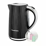Russell Hobbs Hervidor de Agua Eléctrico, para agua caliente, té o café, 1,7 l, tapa de apertura por presión, filtro extraíble y lavable, detalles cromados, negro, 2400 W, Eden 27360-70
