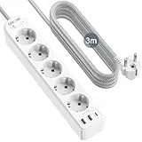 LENCENT 8 En 1 Regleta Enchufes de 5 Tomas Corrientes y 2 USB-A y 1 USB-C, 4000W Base Multiple con Interruptor, Regleta USB con Protección contra Sobrecargas, Montaje en Pared con Cable 3M