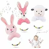HAGOT 3 Piezas Sonajero Bebe, 0 a 12 Meses Juguetes Sonajero, Juguetes de Animales con Forma de Peluche, Sonajeros y Mordedores Bebe, Regalos Bebes Recien Nacidos Originales, B
