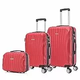 RAYKONG Juego de Maletas ABS Rígida 3 Piezas|Maleta Cabina 55cm|Maleta Mediana 68cm|Neceser 29cm|Rojo