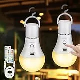 Kimjo Bombilla Recargable USB con Mando - Bombilla Inalámbrica sin Electricidad E27 7W 3 Color Regulable - Bombilla sin Punto de Luz Control Táctil - Luz de Emergencia 2 Pack